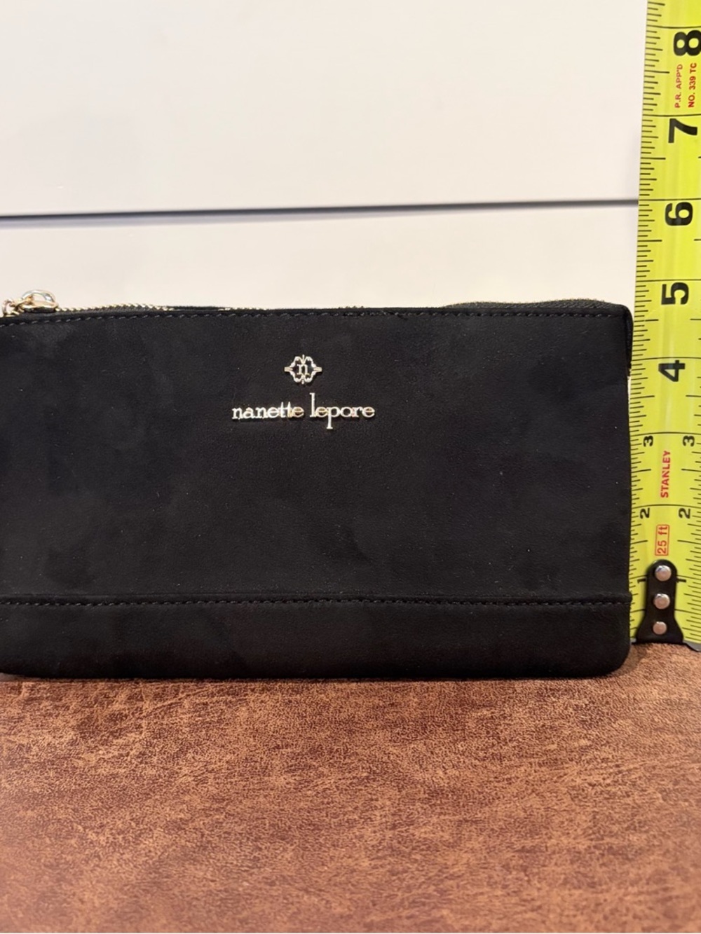 Nanette Lepore Black Faux Suede Wristlet Crossbody Wallet Minimalist Chic Core - Picture 12 of 13